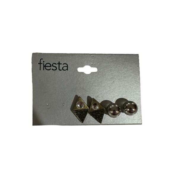 Fiesta 2 Pair of Earrings Bronze Triangle and Silver Studs - Picture 1 of 2